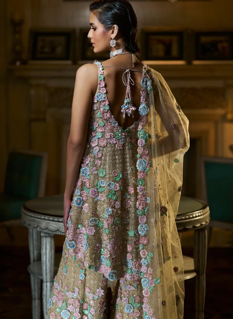 Fiori Multi-Coloured Three-Dimensional Sharara Set