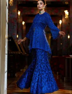 Fiori Navy Blue Thread Work Sharara Set