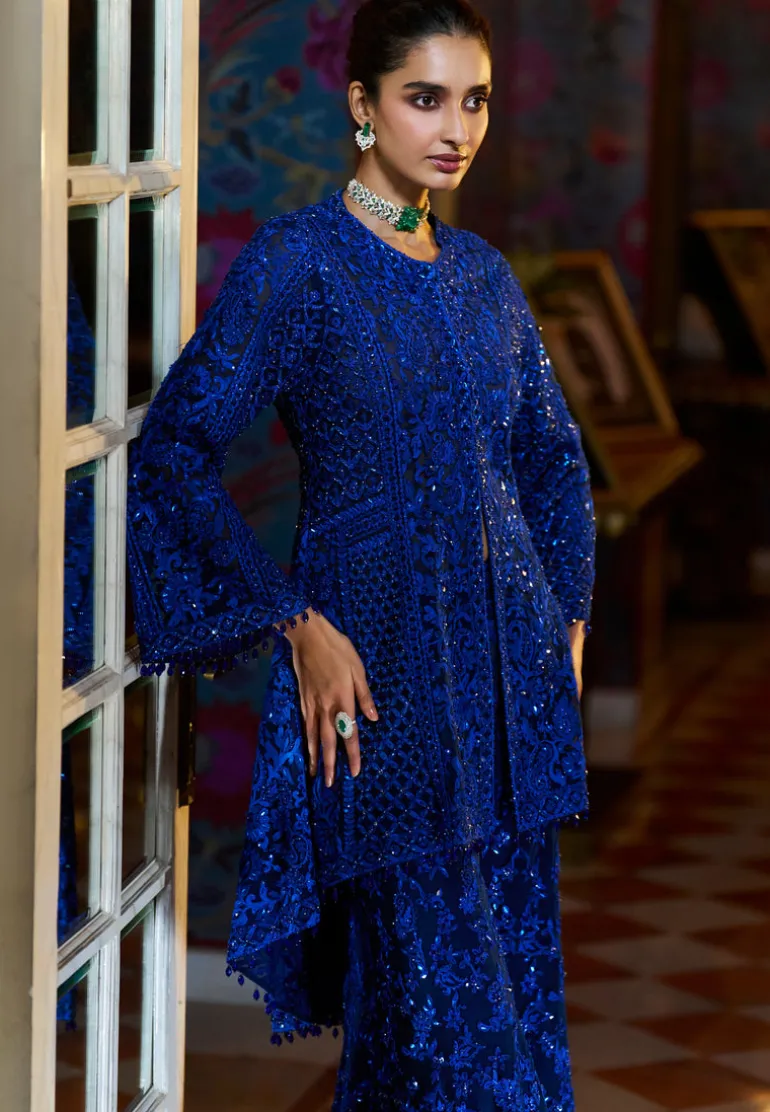 Fiori Navy Blue Thread Work Sharara Set