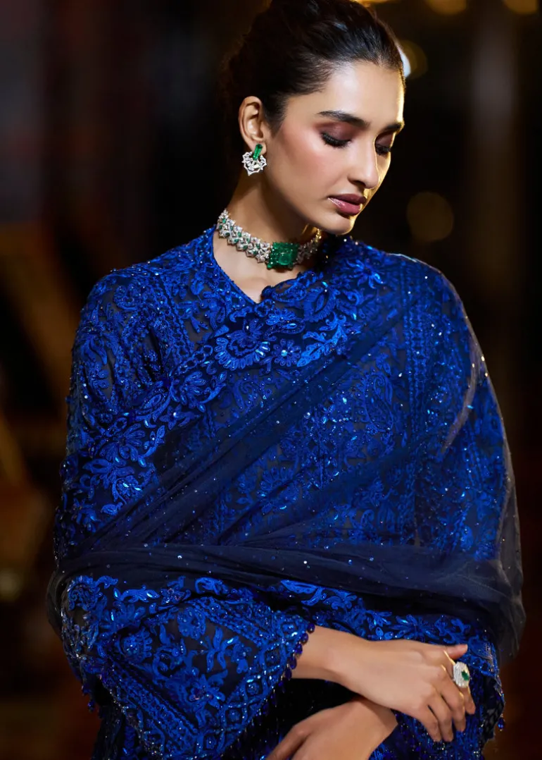 Fiori Navy Blue Thread Work Sharara Set