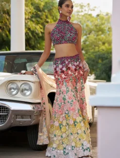 Fiori Ombre Multi-Coloured Three-Dimensional Floral Sharara Set