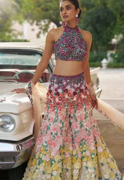 Fiori Ombre Multi-Coloured Three-Dimensional Floral Sharara Set