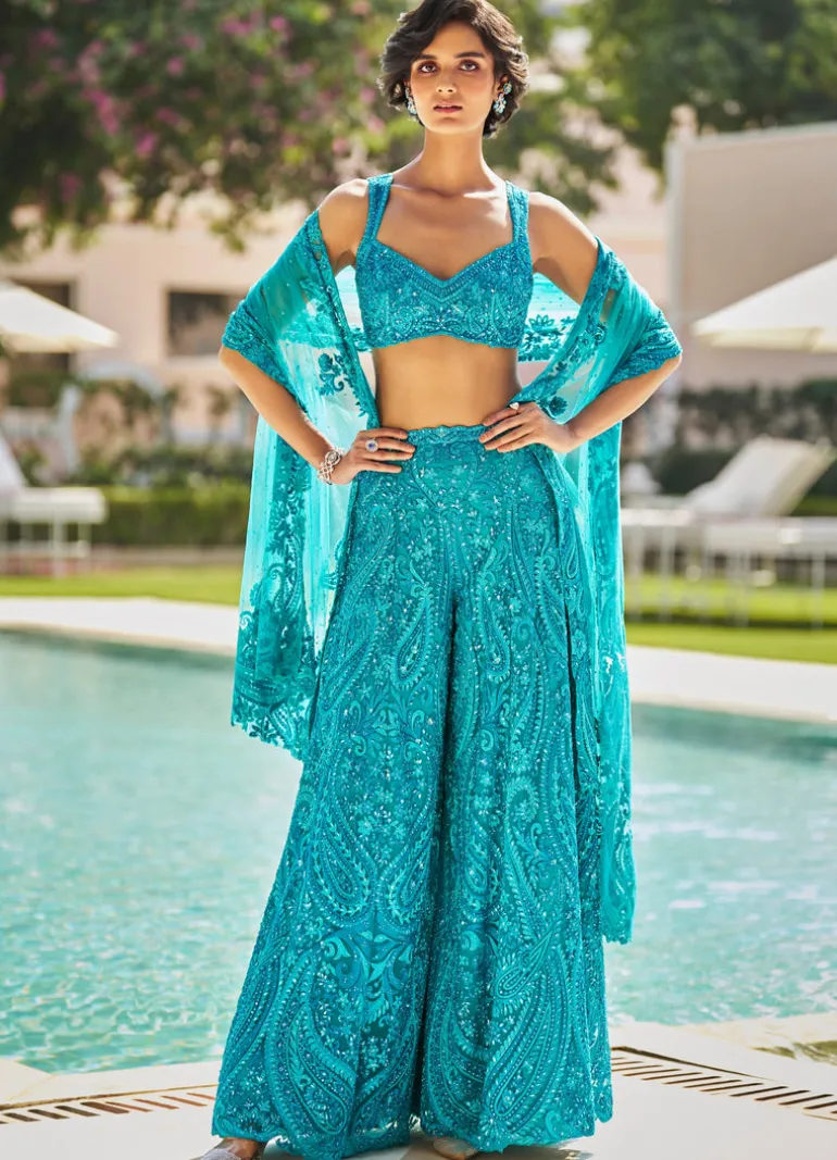 Fiori Turquoise Paisley Sharara Set