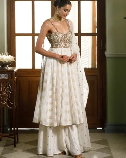 Fiza Strapless Anarkali With Sharara And Dupatta Set