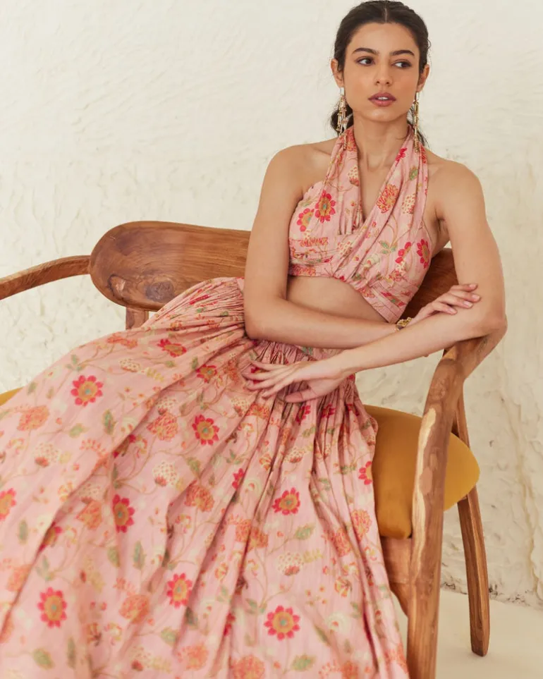 Floral Halter Top And Skirt Set