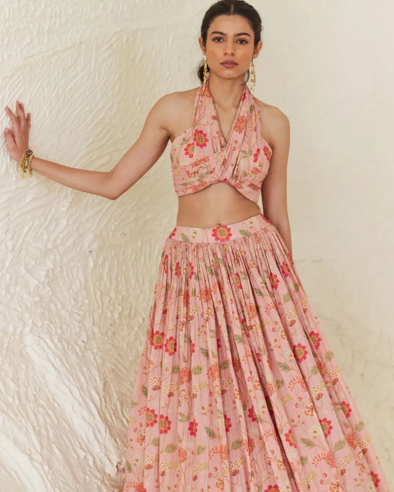Floral Halter Top And Skirt Set