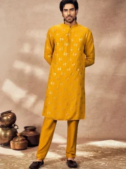 Foil Printed Yellow Mystic Kurta Set