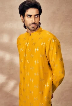 Foil Printed Yellow Mystic Kurta Set