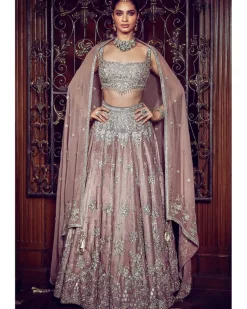 French Rose Aurum Tissue Lehenga Set