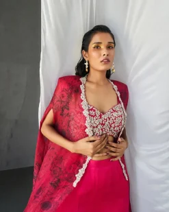 Fuchsia Blossom Cape & Sharara Set