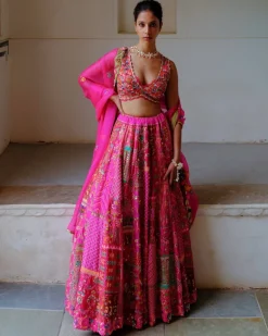 Fuchsia Embellished Lehenga Set