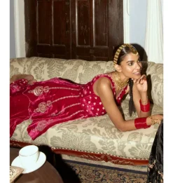 Fuchsia Embroidered Velvet Sharara Set