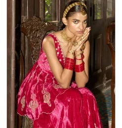 Fuchsia Embroidered Velvet Sharara Set