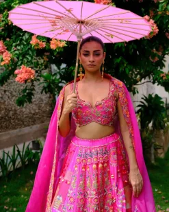 Fuchsia Floral Lehenga Set
