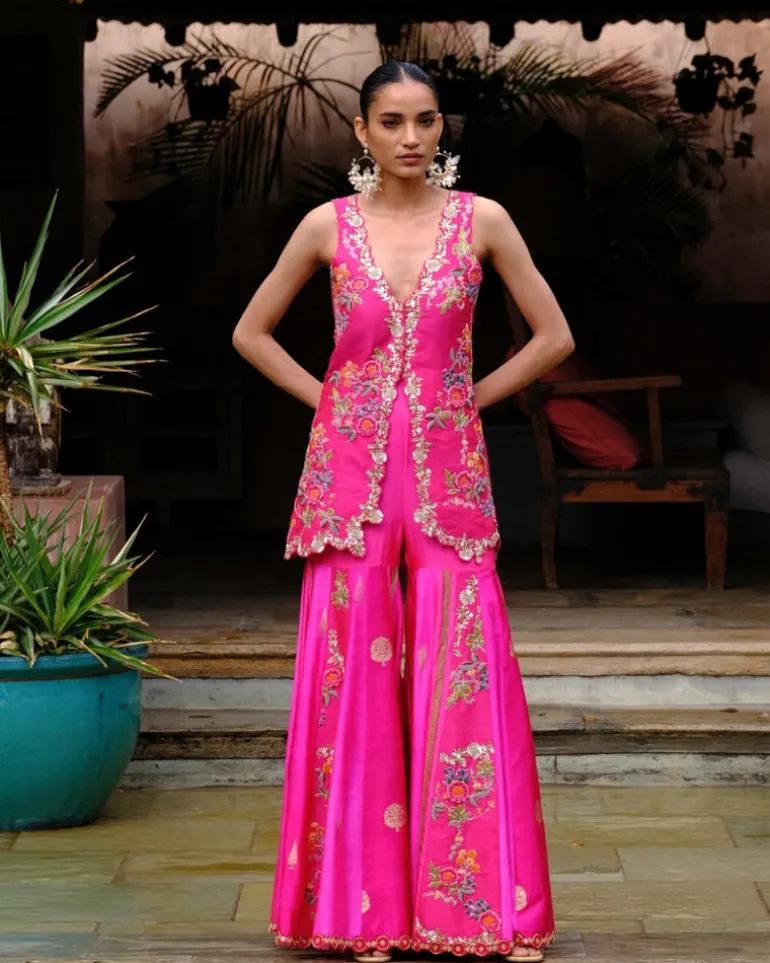 Fuchsia Floral Sharara Set