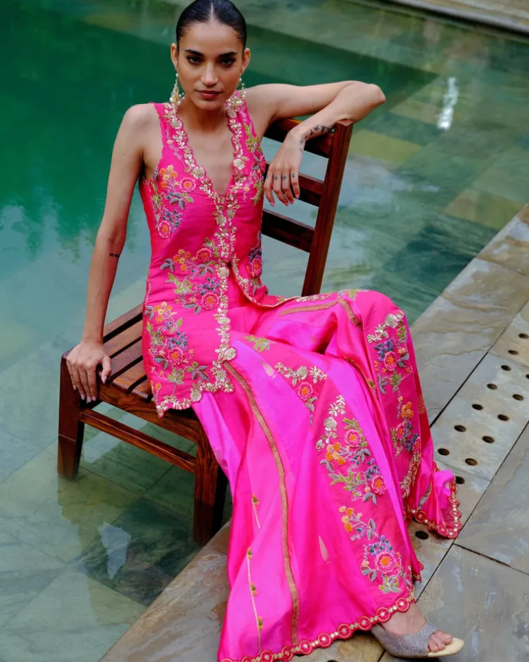 Fuchsia Floral Sharara Set
