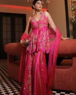 Fuchsia Peplum Sharara Set