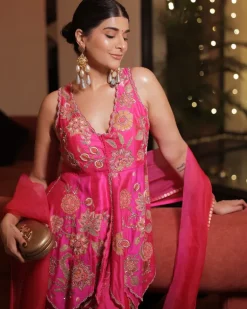 Fuchsia Peplum Sharara Set