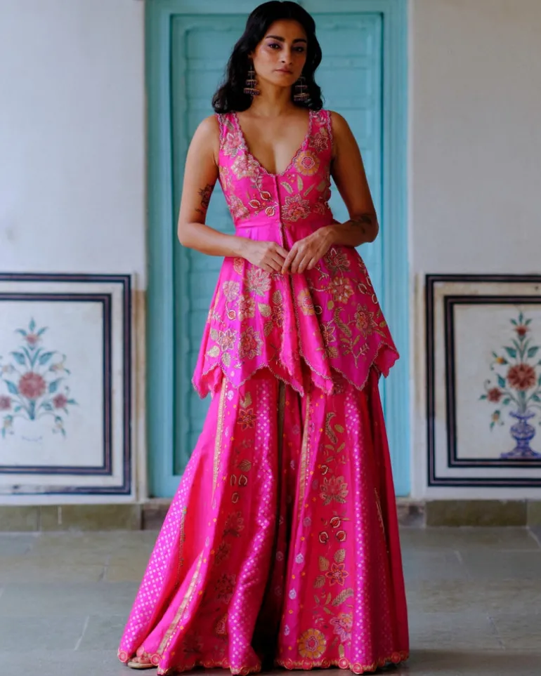 Fuchsia Peplum Sharara Set