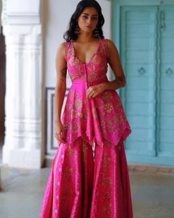 Fuchsia Peplum Sharara Set