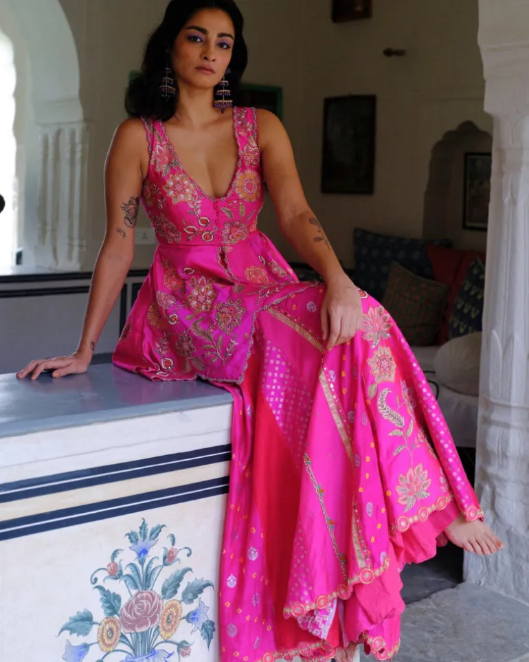Fuchsia Peplum Sharara Set