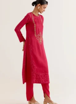 Fuchsia Pink Dori And Sequins Embroidered Kurta And Dhoti Set