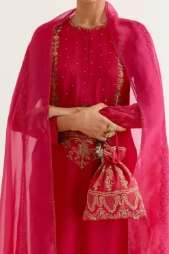 Fuchsia Pink Dori And Sequins Embroidered Kurta And Dhoti Set
