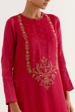 Fuchsia Pink Dori And Sequins Embroidered Kurta And Dhoti Set