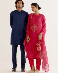 Fuchsia Pink Dori And Sequins Embroidered Kurta And Dhoti Set
