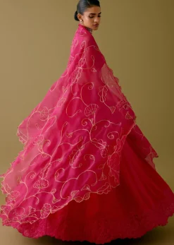 Fuchsia Pink Embroidered Silk Satin Lehenga