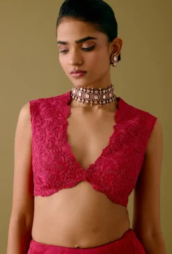 Fuchsia Pink Embroidered Silk Satin Lehenga