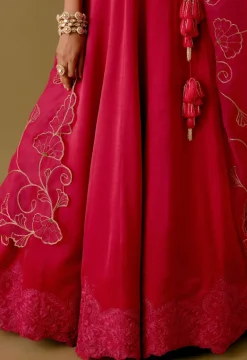 Fuchsia Pink Embroidered Silk Satin Lehenga