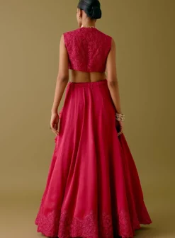 Fuchsia Pink Embroidered Silk Satin Lehenga