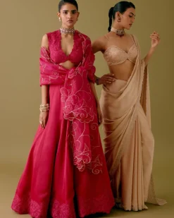 Fuchsia Pink Embroidered Silk Satin Lehenga