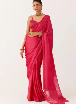 Fuchsia Pink Satin Organza Sari