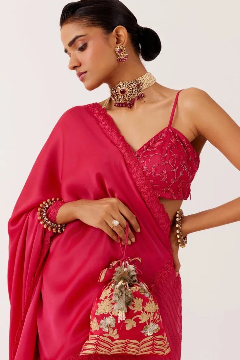 Fuchsia Pink Satin Organza Sari