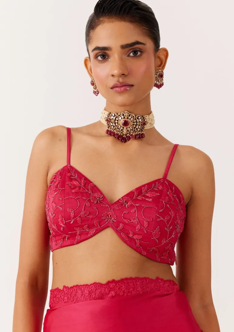 Fuchsia Pink Satin Organza Sari