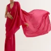 Fuchsia Pink Silk Satin Pre Draped Sari