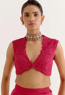Fuchsia Pink Silk Satin Pre Draped Sari