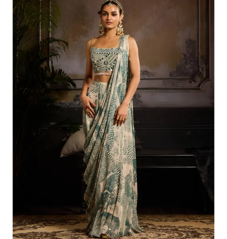 Geo Radiance Skirt Sari Set