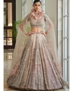 Gianna Pearl Muted Pink Shimmer Tulle Bridal Lehenga Set