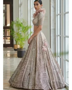 Gianna Pearl Muted Pink Shimmer Tulle Bridal Lehenga Set