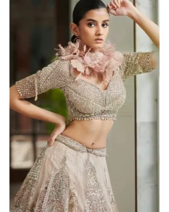 Gianna Pearl Muted Pink Shimmer Tulle Bridal Lehenga Set