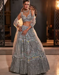 Glory Grey Embroidered Organza Lehenga Set