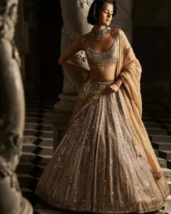 Gold Mirror Work Lehenga Set