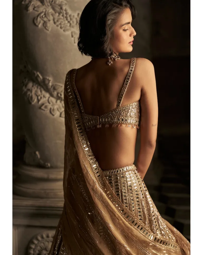 Gold Mirror Work Lehenga Set