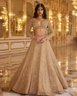 Gold Pearl Lehenga Set