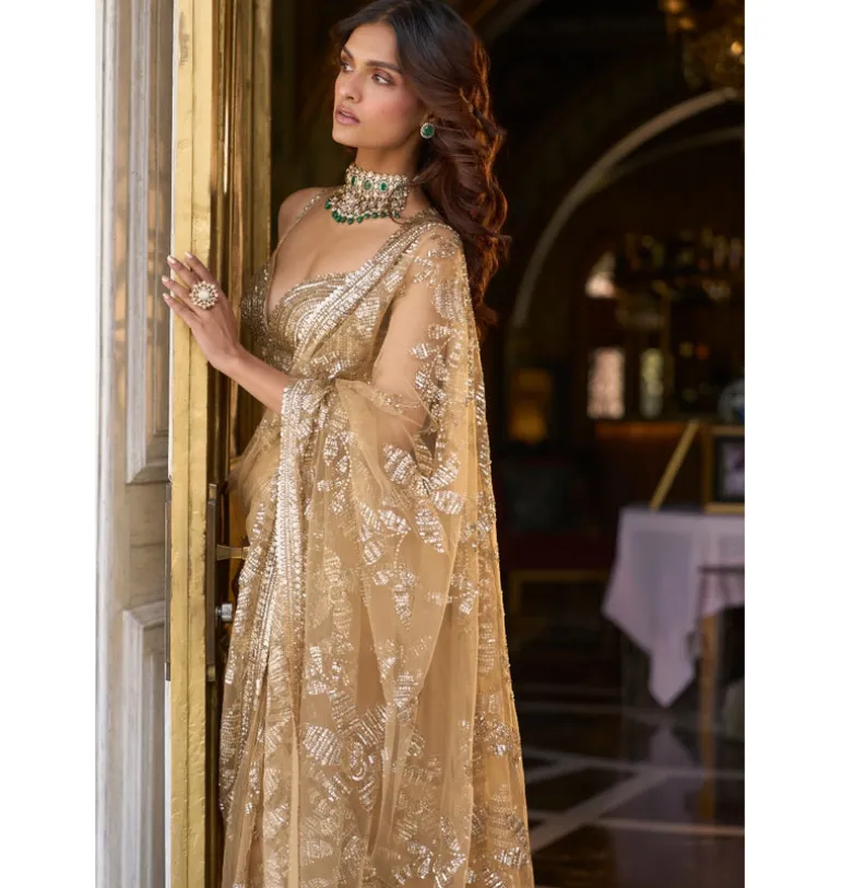 Gold Sequin Sari