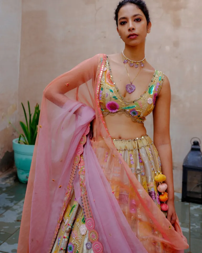 Gold Sequins Lehenga Set
