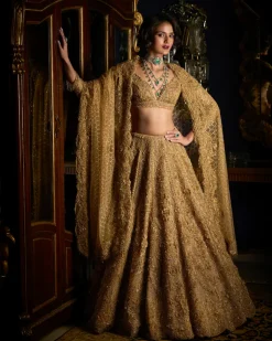 Gold Three-Dimensional Lehenga Set